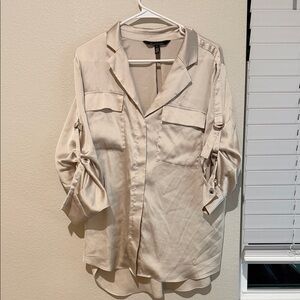 White House Black Market Beige Button-Up Blouse